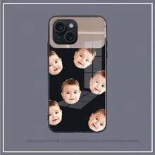 Customized Tempered Glass Phone Case With Baby Portrait, Compatible With Iphone 16 Pro, 15 Plus, 14 Plus Max, 13 Mini, 12, 11 And S25+, FE Pro, Personalized DIY Stylish Makeup Background Design Mobile Back Cover