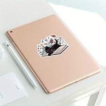 Schwarze Katze und Blumen 3 Zoll Vinyl Aufkleber, verspieltes buchiges Design, Geschenk für Buchliebhaber, süß und künstlerisch, perfekt für Laptops, Wasserflaschen, Handyhüllen, Notizbücher und mehr, wasserfest, leicht anzubringen