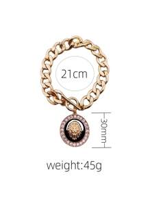 1 Pieza Pulsera Con Colgante De Cabeza De León De Aleación De Zinc Con Decoración De Diamantes De Imitación Adecuado Para Uso Diario De Mujeres