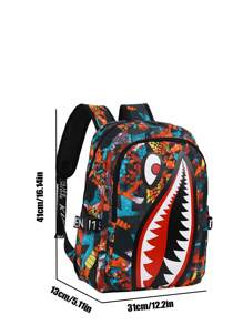 1 Stück Rucksack für Jungen und Mädchen im Alter von 14-16 Jahren, aus Nylon mit Reißverschluss, Muster mit Tintenstrahl, großes Fassungsvermögen für den Campus, Studentenrucksack, Rucksack mit witzigem Ausdruck, geeignet für den täglichen Gebrauch