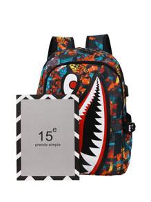 1 Stück Rucksack für Jungen und Mädchen im Alter von 14-16 Jahren, aus Nylon mit Reißverschluss, Muster mit Tintenstrahl, großes Fassungsvermögen für den Campus, Studentenrucksack, Rucksack mit witzigem Ausdruck, geeignet für den täglichen Gebrauch