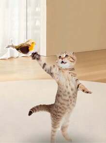 Cat Toys Simulation Chirping Bird Plush Toy, Self-Play Interactive Cat Supplies With Cat - Multicolor - View 3