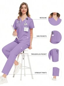 Scrubs Uniforms Women Nurse Uniform Thin Breathable Nursing Scrub Tops Elastic Scrubs Pants Doctor Workwear Spa Overalls - Mauve Purple - View 1