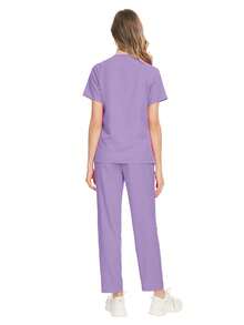 Scrubs Uniforms Women Nurse Uniform Thin Breathable Nursing Scrub Tops Elastic Scrubs Pants Doctor Workwear Spa Overalls - Mauve Purple - View 2