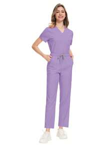 Scrubs Uniforms Women Nurse Uniform Thin Breathable Nursing Scrub Tops Elastic Scrubs Pants Doctor Workwear Spa Overalls - Mauve Purple - View 6