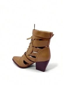 RevReal Fashion Versatile High Heel Ankle Boots, Suitable For Autumn/Winter Wear - Camel - View 3