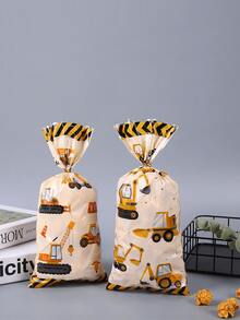 50 chiếc túi kẹo OPP in họa tiết xe xây dựng, túi quà tặng in họa tiết máy xúc, túi phẳng đựng kẹo nướng bánh quy ăn nhẹ - Nhiều màu - Xem 9