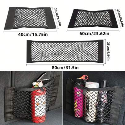 Universal And Practical Auto Organizer Seat Back Bag Back Rear Mesh Trunk Seat Elastic String Net Magic Sticker Car Universal Storage Bag Pocket Gifts For Women