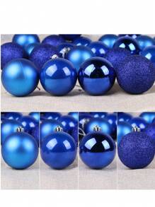 48 Pcs Mini Christmas Ball Baubles 1.2 Inch Shiny Matte & Glitter Shatterproof Plastic Hanging Balls Pendant Ornaments For Xmas Tree Holiday Decoration - Blue - View 5