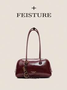 1 pieza Bolsa de bolos de mujer de piel artificial de color burdeos FEISTURE, bolso de hombro y axila de moda