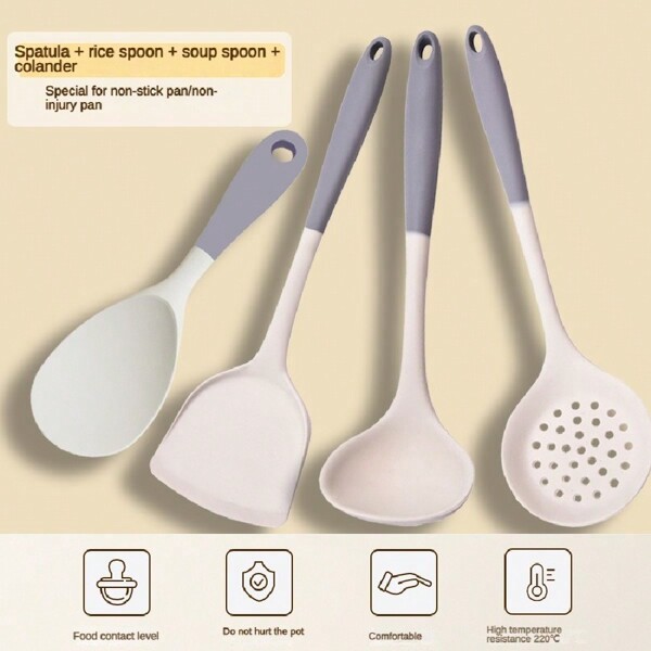 1/2/3/4set Grey White Silicone Spatula Soup Spoon Set Non-Stick Pan Cooking Tools Kitchen Cooking Kit