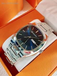 1 pièce Montre-bracelet étanche en acier inoxydable pour homme, cadran blanc/vert/noir, mouvement à quartz, style décontracté et d'affaires, grand cadran de haute qualité, convient pour les réunions, le travail, les cadeaux