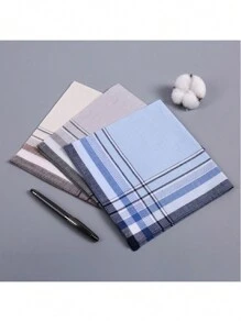 3pcs Men's 15-inch Solid Vintage Plaid Handkerchiefs, Sweat & Hand Wipes, Gentleman Pocket Squares - Multicolor - View 2
