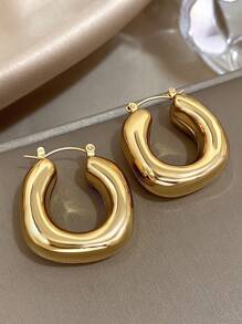 一对粗款几何耳环，金色水滴形耳环，女士首饰，适合派对、日常佩戴、生日礼物 - 金黃色 - 查看 2