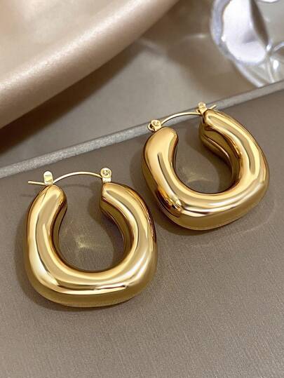 一对粗款几何耳环，金色水滴形耳环，女士首饰，适合派对、日常佩戴、生日礼物