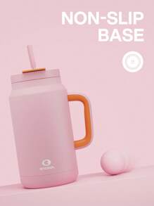 50 盎司帶手柄和吸管的玻璃杯，100% 防漏隔熱玻璃杯，帶蓋子和吸管，不銹鋼旅行杯，冷藏 34 小時，適合汽車杯架 - 粉色 - 查看 6