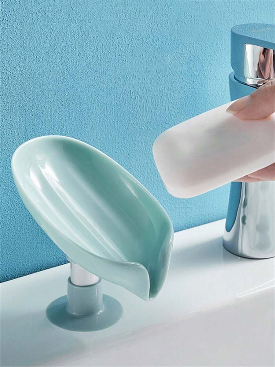 1 pieza Jabonera con forma de hoja con ventosa, soporte de jabón de drenaje, accesorio de baño, apto para contenedor de jabón de baño, organización y almacenamiento de baño (Gris, Verde) - caja de jabón de hoja - Ver 1