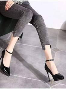 2025 New Style Women's Strap High Heel Pumps, Pointed Toe, Waterproof Platform - Black - View 6