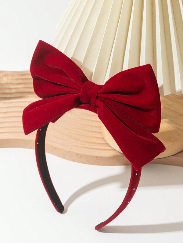 1 pieza Diadema elegante y linda de terciopelo con moño, adecuada para días festivos y uso diario