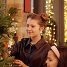 1 对圣诞树旋转耳环，金色 360° 旋转耳环，闪亮雪花镀金珍珠耳环，适合女性日常佩戴首饰 - 多色 - 查看 9