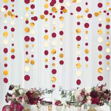 46 Ft Maroon Gold Polka Dot Garland - Burgundy, Gold, Beige Circle Streamer For Graduation, Birthday, Anniversary, Wedding, Or Bridal Shower Decorations. - Maroon Gold Beige - View 1