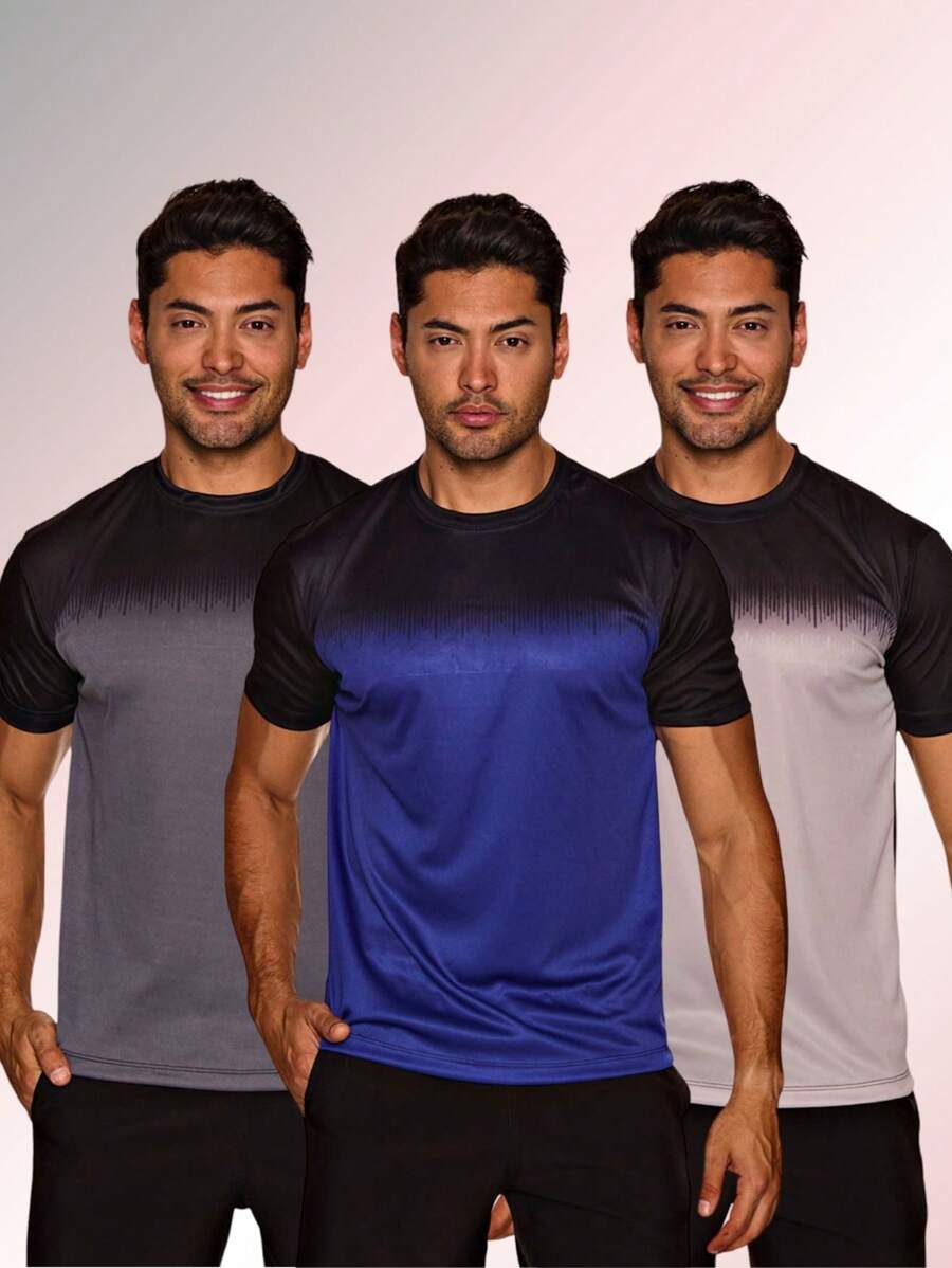 Kit 3 Dry Fit Men's T-Shirts Sublimation For Gym Running Premium - 寶藍色 - 查看 1