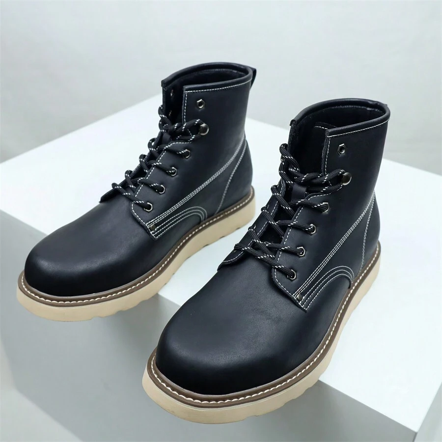 Neue Ankunft Herrenstiefel, Outdoor Britischer Stil Echtleder Amerikanisch Retro Mode Vielseitige Herren Stiefel, Dicke Sohle Rundspitze Schnürung Knöchelhoch Lederschuhe