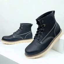 Neue Ankunft Herrenstiefel, Outdoor Britischer Stil Echtleder Amerikanisch Retro Mode Vielseitige Herren Stiefel, Dicke Sohle Rundspitze Schnürung Knöchelhoch Lederschuhe