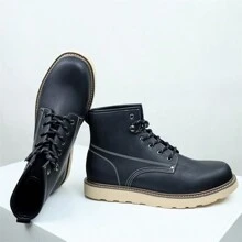 Neue Ankunft Herrenstiefel, Outdoor Britischer Stil Echtleder Amerikanisch Retro Mode Vielseitige Herren Stiefel, Dicke Sohle Rundspitze Schnürung Knöchelhoch Lederschuhe