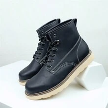 Neue Ankunft Herrenstiefel, Outdoor Britischer Stil Echtleder Amerikanisch Retro Mode Vielseitige Herren Stiefel, Dicke Sohle Rundspitze Schnürung Knöchelhoch Lederschuhe