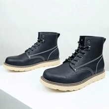 Neue Ankunft Herrenstiefel, Outdoor Britischer Stil Echtleder Amerikanisch Retro Mode Vielseitige Herren Stiefel, Dicke Sohle Rundspitze Schnürung Knöchelhoch Lederschuhe