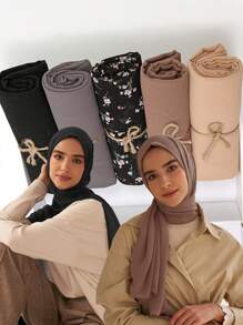 1 boîte 5 pièces foulards en chiffon de couleur unie + 2 pièces pinces à cheveux, ensemble de foulards, turbans pour le port casual quotidien, ensemble de foulards légers et respirants, boîte cadeau, cadeau de vacances