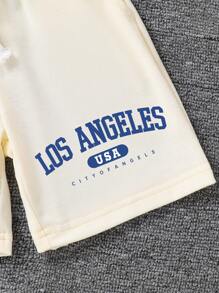 Young Boy Letter Print Short Sleeve T-Shirt And Shorts Set