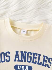 Young Boy Letter Print Short Sleeve T-Shirt And Shorts Set