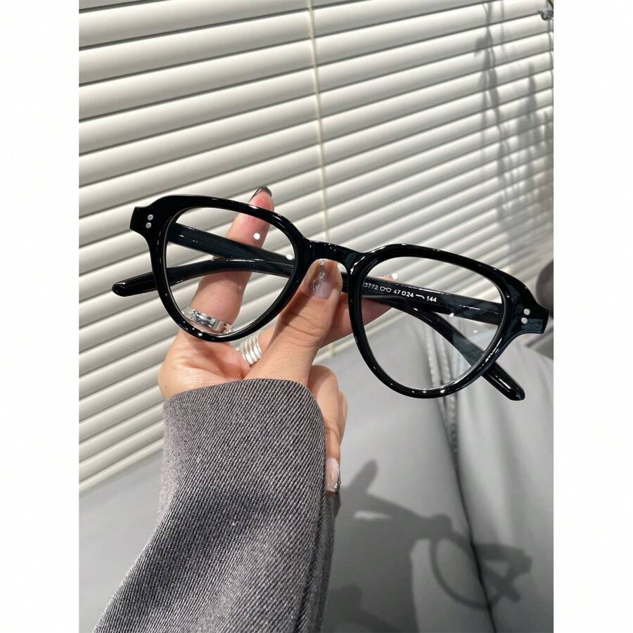 Nouvelles lunettes vintage à monture ovale noire avec verres à zéro degré, lunettes de lecture, monture de lunettes pour femmes, convient pour la vie quotidienne, le bureau, les voyages, accessoire de mode, cadrant le visage - Même style en plusieurs couleurs - Voir 1