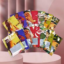 100 个防臭拉链锁聚酯薄膜袋，6*8 厘米可重新密封的拉链塑料袋，带窗口的铝箔袋，卡通图案包装袋，1 克鲜花储物袋。