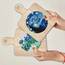 4 件/套人造钻石画杯垫，DIY 水晶超闪亮钻石画木制杯垫，带木柄，花卉和卡通图案，适用于成人办公室、咖啡垫、家用杯垫、手工艺礼物、圣诞节节日礼物 - 彩色 - 查看 6