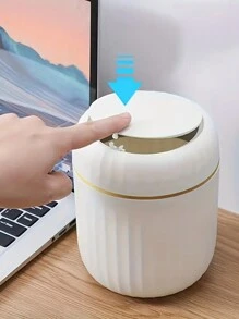 1pc Press-Top Mini Trash Can - Durable PP Material, Compact Desktop Waste Basket For Office, Bedroom, Living Room - Home Garbage Container With Lid For Return School - Multicolor - View 5