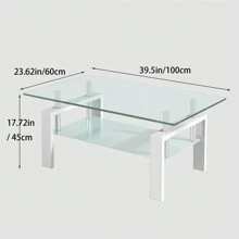 Modern Glass Coffee Table For Living Room, Small Glass Coffee End Tables For Living Room 2 Layer Sofa Table With Metal Legs - White Leg - 查看 4