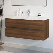 Brown Oak Engineered Wood Sink Cabinet With Integrated Basin For Bathroom Or Kitchen Storage - Brown - View 1