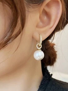 1 Pair Fashionable Luxury Copper Micro-Inlaid Zirconia Pearl Earrings, Elegant And Sophisticated, Suitable For Women To Wear Casually Or On Dates