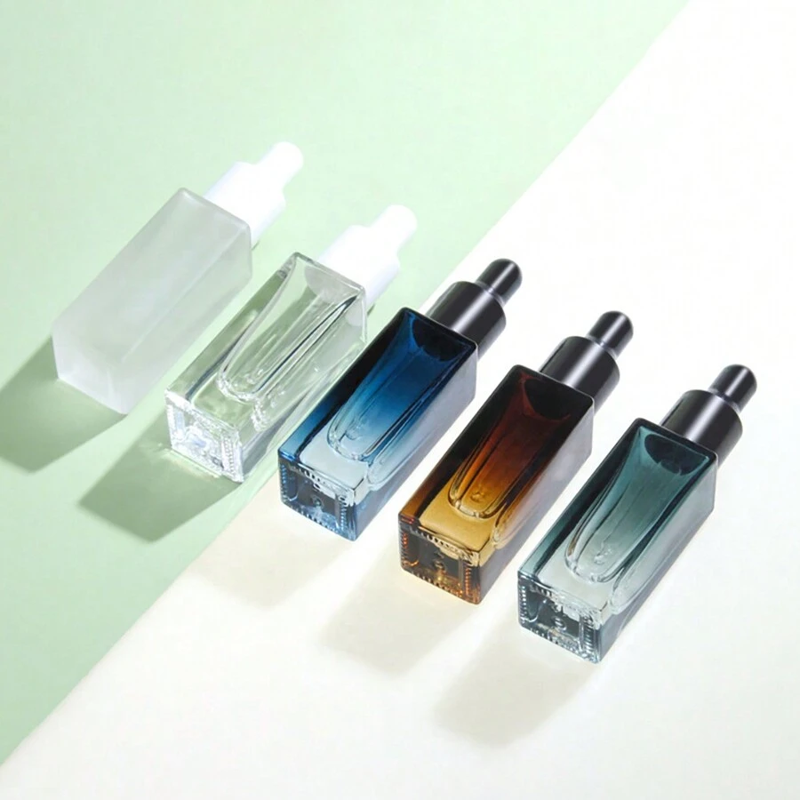 玻璃精油瓶 5ml/10ml，方形厚底精华液瓶，化妆品可再填充滴管容器 - 彩色 - 查看 1