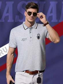 American Men's Polo Shirt, Men's Short Sleeve Military Tactical Polo Shirt - 淺灰色 - 查看 2