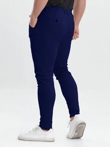 ALLELMS Pantalones de vestir ajustados para hombres, resistentes a las arrugas y con estiramiento de algodón twill - Azul Marino - Ver 2