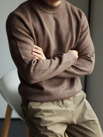 Homme Pull col roulé unicolore décontracté, manches longues automne/hiver