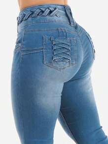 Jeans MX con diseño de cordones, elevación del trasero y corte acampanado ligero - Multicolor - Ver 6