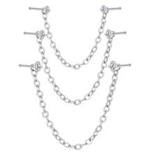 CIZME 3Pcs/Set Silver Rose Gold Nose Chain Piercing Across Nose Stainless Steel 20G L Bone Shaped Nose Ring Chains For Women CZ Nose Studs With Chains Nose Stud Chain Nostril Piercing Jewelry - Nose Chain - View 14