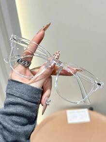 1pc Fashion Rhinestone Decor Transparent Glasses For Women, Suitable For Watching TV, Playing Games, Using Smartphones, Design - 1pc 透明白平 - 查看 3