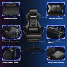Gaming Chair Leather PU Office Chair Recliner Swivel Seat With Footrest - 紫色 - 查看 6