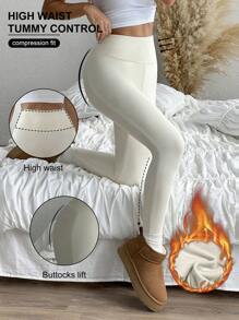 Women Solid Color Casual Sporty Leggings, Stretchy Tights For Autumn/Winter